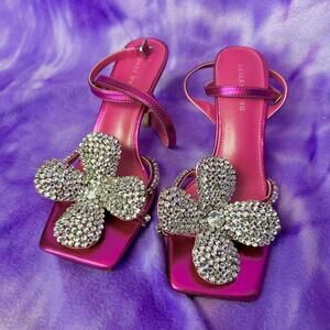 Azalea wang metallic pink gemstone diamante flower sandals